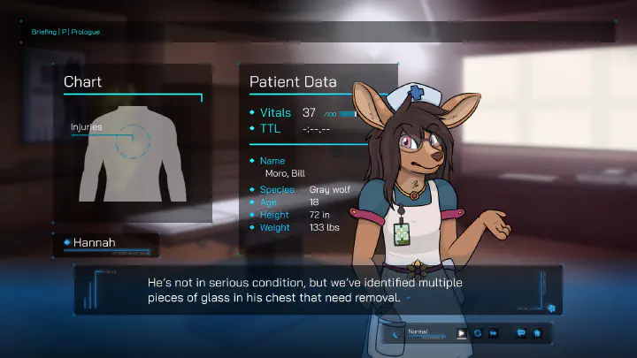 screenshot of the first case description in Trauma Center